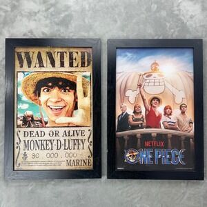 Netflix One Piece Framed Textured Art Prints Luffy Wanted Poster Set